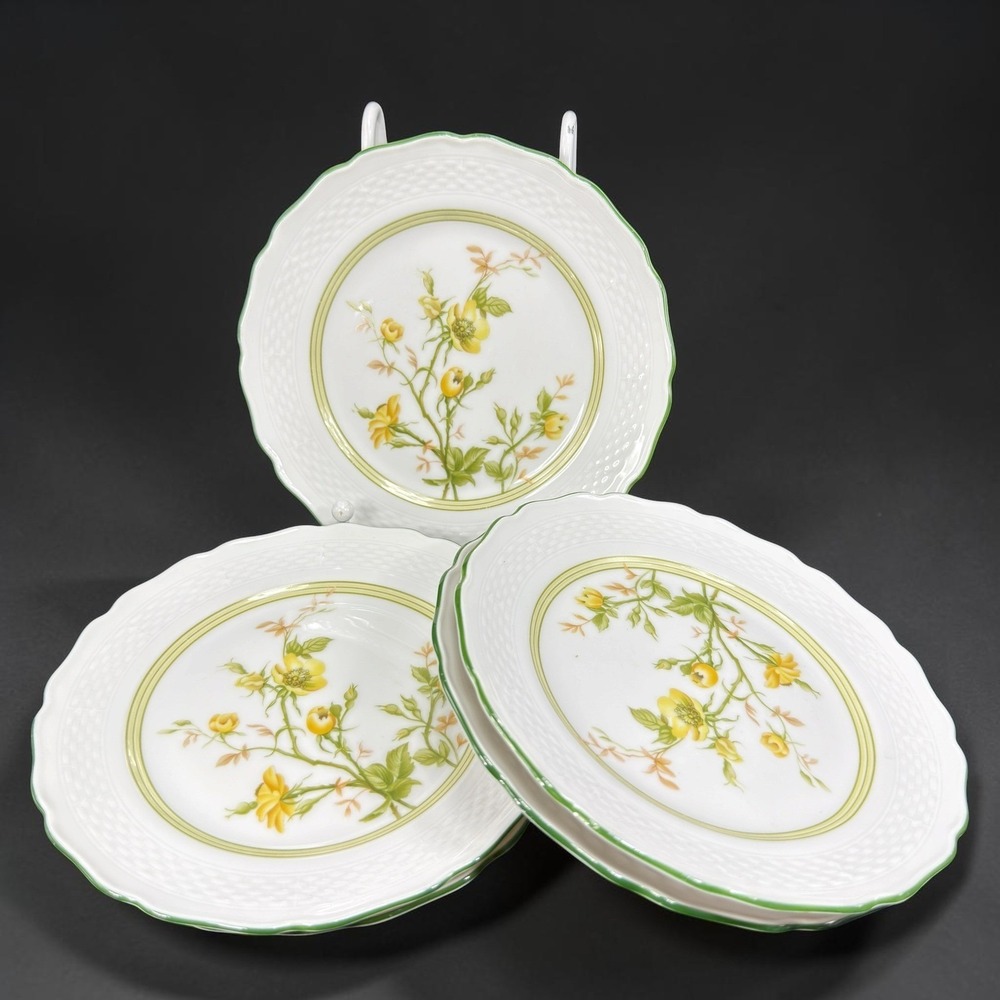 Kaiser W Germany Yellow Floral Porcelain Hedgerose Plates Set 5 Scalloped‎ 6in